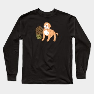 Pit Bull puppy and plants Long Sleeve T-Shirt